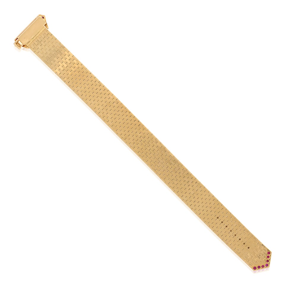 TIFFANY & CO.: A RETRO 14K GOLD, RUBY, AND DIAMOND BUCKLE BRACELET - 5