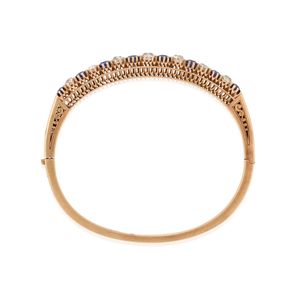 AN ANTIQUE SAPPHIRE AND DIAMOND BANGLE BRACELET, AUSTRIA-HUNGARY - 3