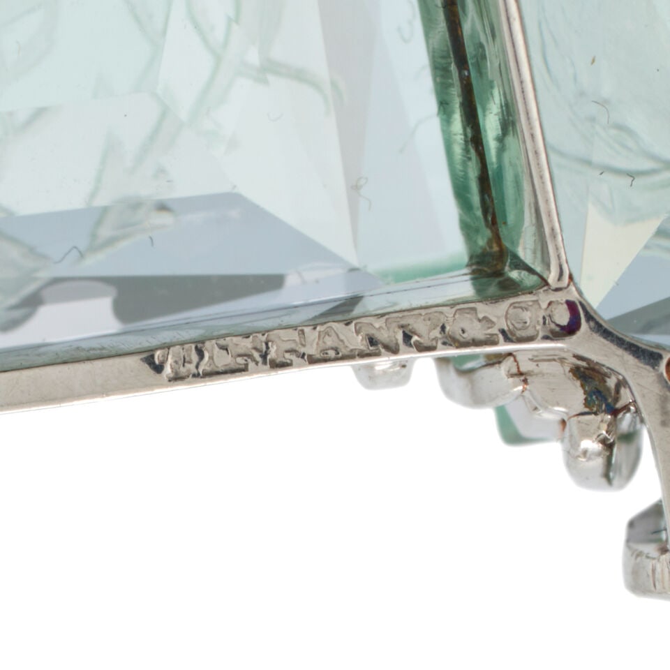 TIFFANY & CO.: AN ANTIQUE PLATINUM AND BERYL INTAGLIO CROSS PENDANT, CIRCA 1910 - 4