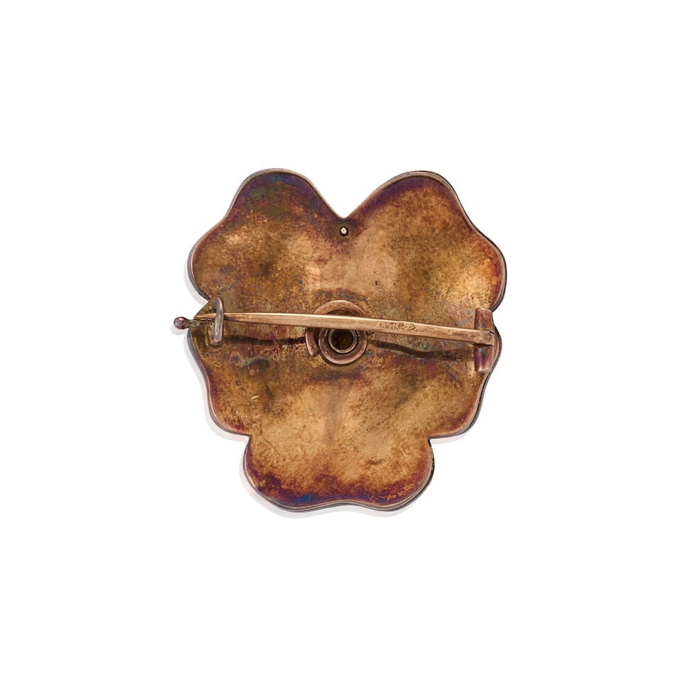 AN ANTIQUE DIAMOND AND VELVET PANSY BROOCH - 3