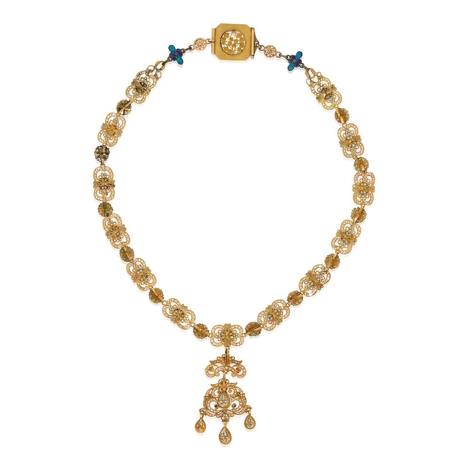 AN ANTIQUE GOLD AND ENAMEL NECKLACE - 3