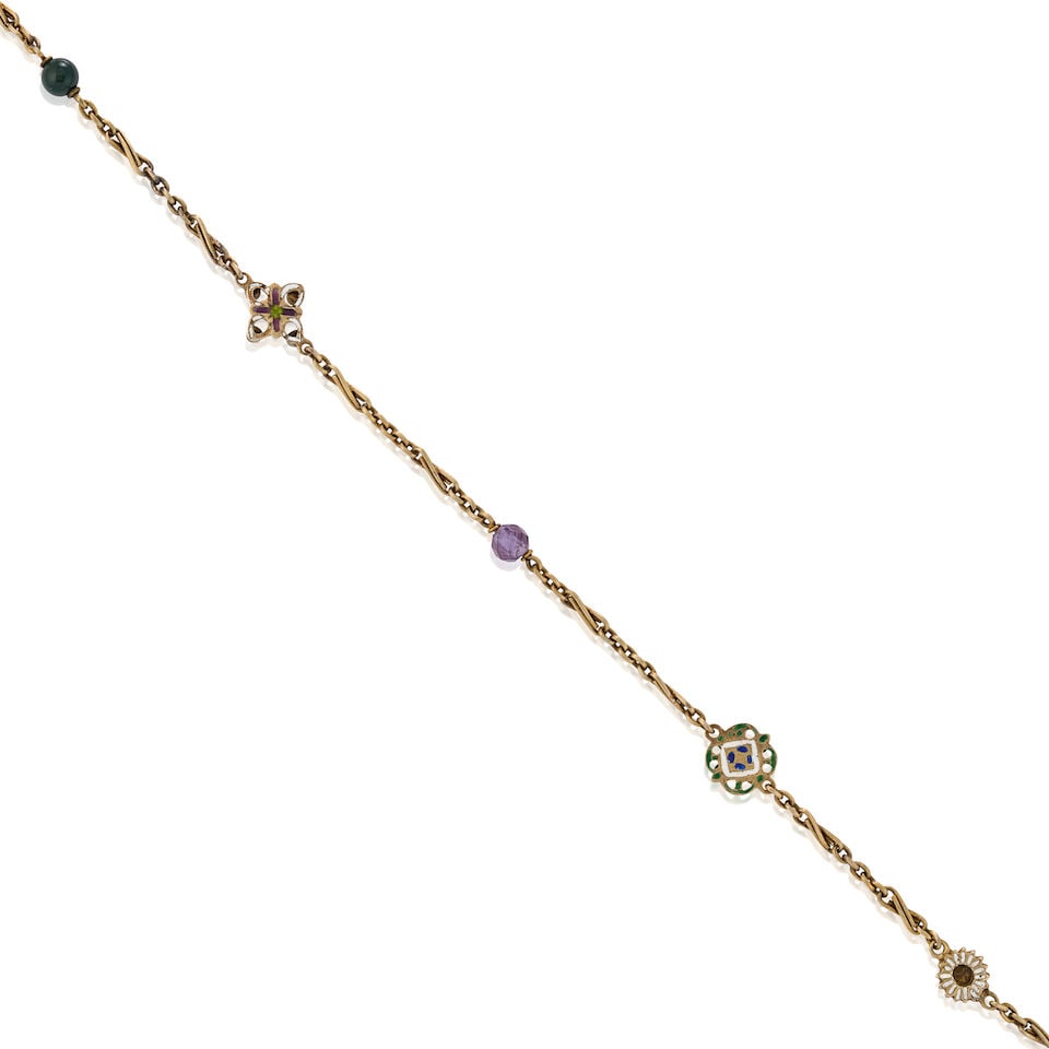 AN ANTIQUE GOLD, GEM-SET, AND ENAMEL CHAIN - 3