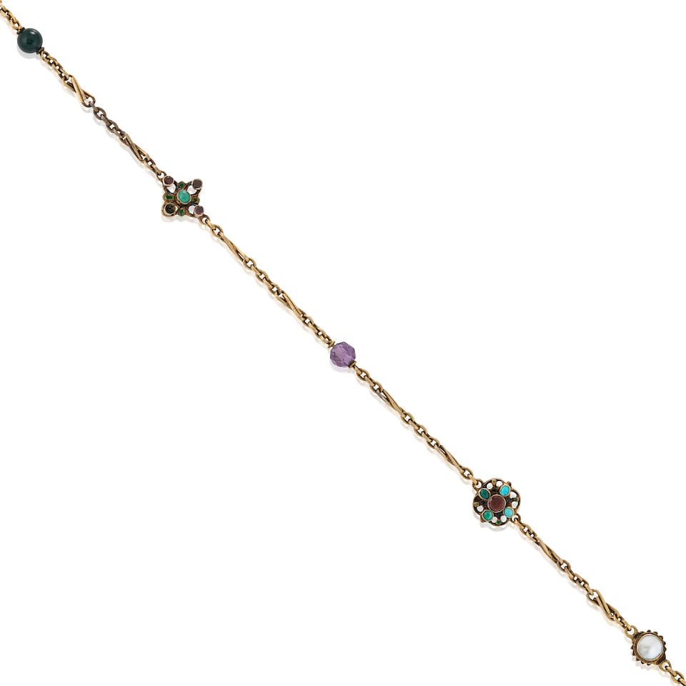 AN ANTIQUE GOLD, GEM-SET, AND ENAMEL CHAIN - 4