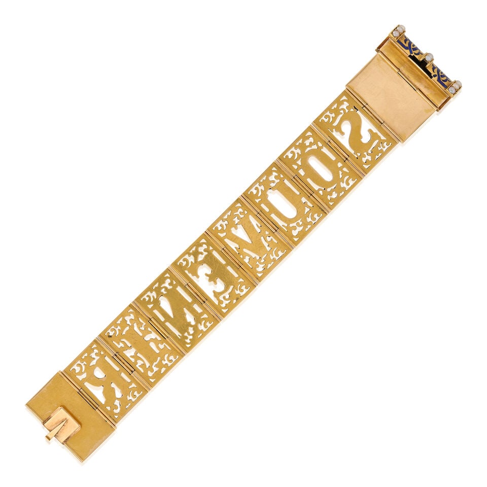 A VICTORIAN GOLD, ENAMEL, AND SPLIT PEARL 'SOUVENIR' BOOK BRACELET - 5