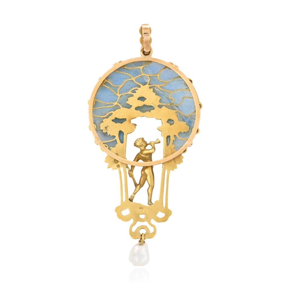 A JUGENDSTIL 18K GOLD AND PLIQUE-A-JOUR ENAMEL PENDANT, AUSTRIA-HUNGARY - 3