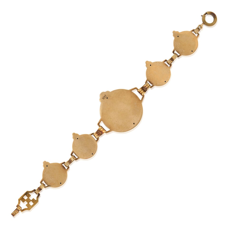 AN ANTIQUE 14K GOLD, ENAMEL, AND DIAMOND BRACELET, CIRCA 1910 - 3
