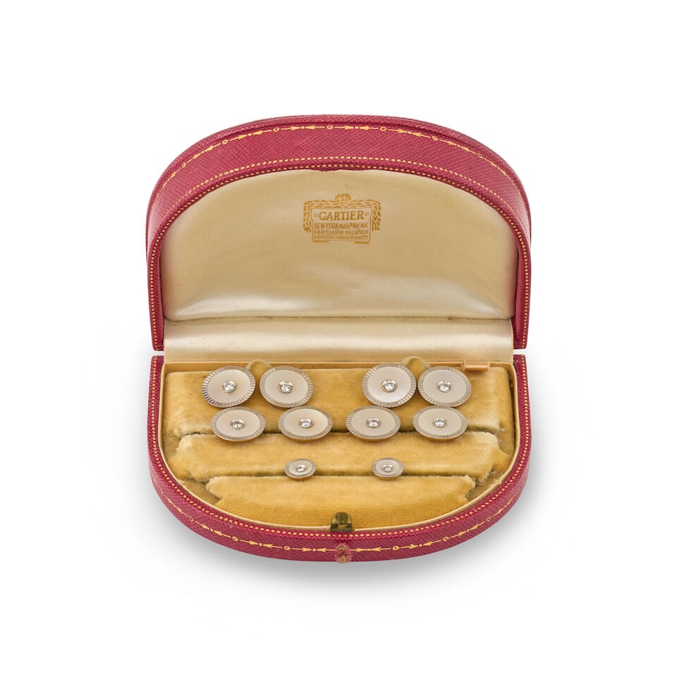 CARTIER: AN ART DECO MOTHER-OF-PEARL AND DIAMOND DRESS SET - 2