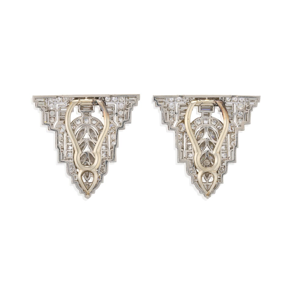 A PAIR OF PLATINUM AND DIAMOND CLIP BROOCHES, CIRCA 1940 - 4