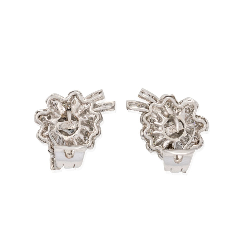 A PAIR OF WHITE GOLD, JADE, AND DIAMOND EARRINGS, CIRCA 1950s - 3
