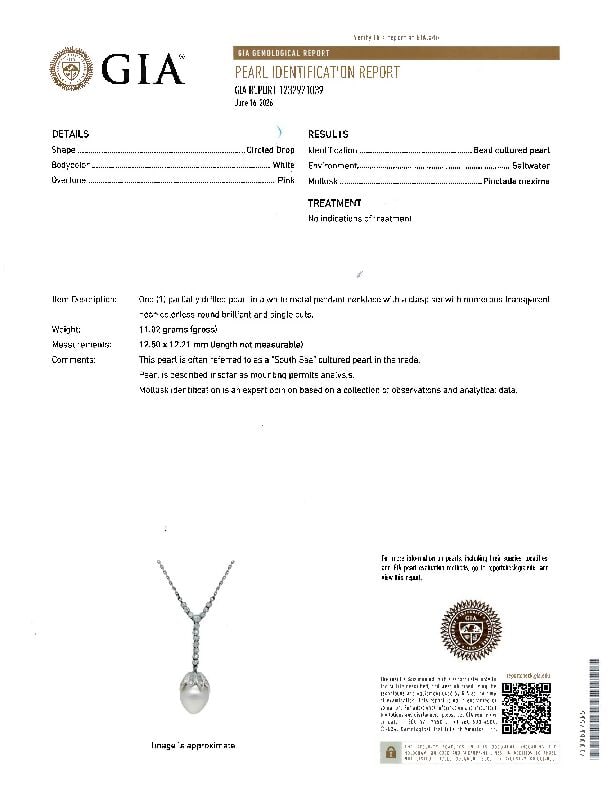 A PLATINUM, CULTURED PEARL, AND DIAMOND PENDANT NECKLACE - 3