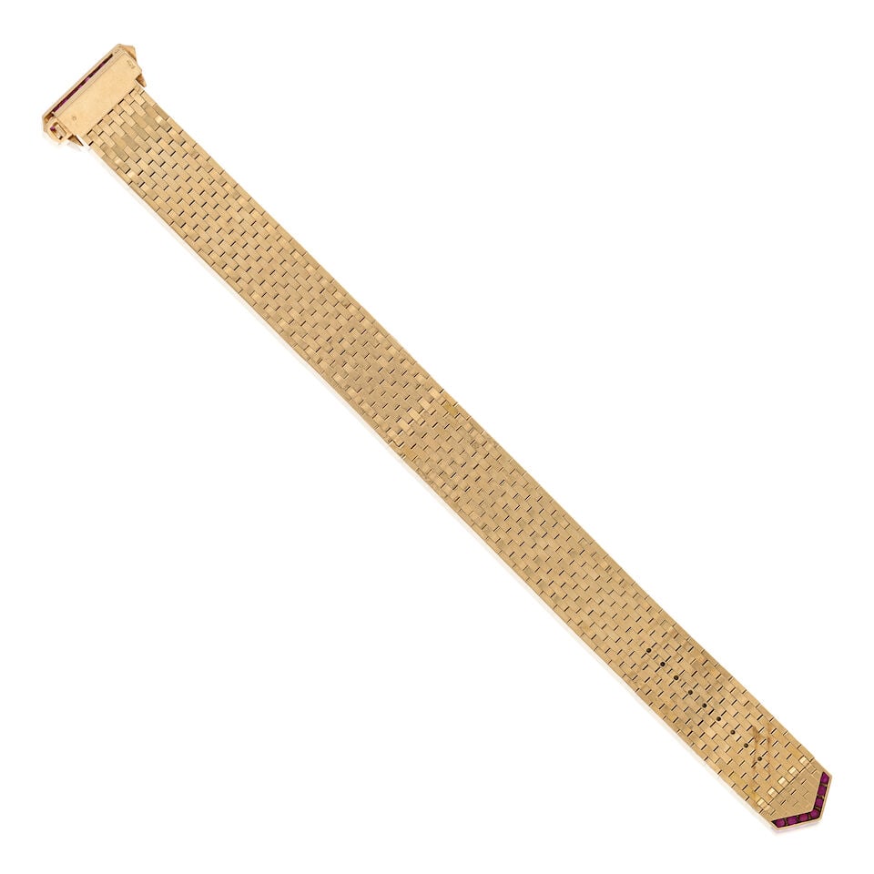 A RETRO GOLD, RUBY, AND DIAMOND BUCKLE BRACELET - 4