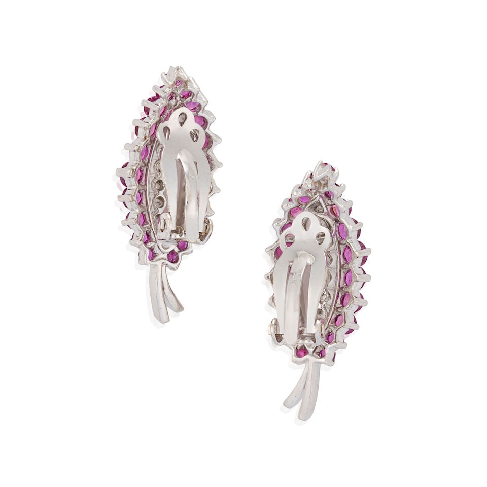 A PAIR OF 14K WHITE GOLD, RUBY, AND DIAMOND EARCLIPS - 4