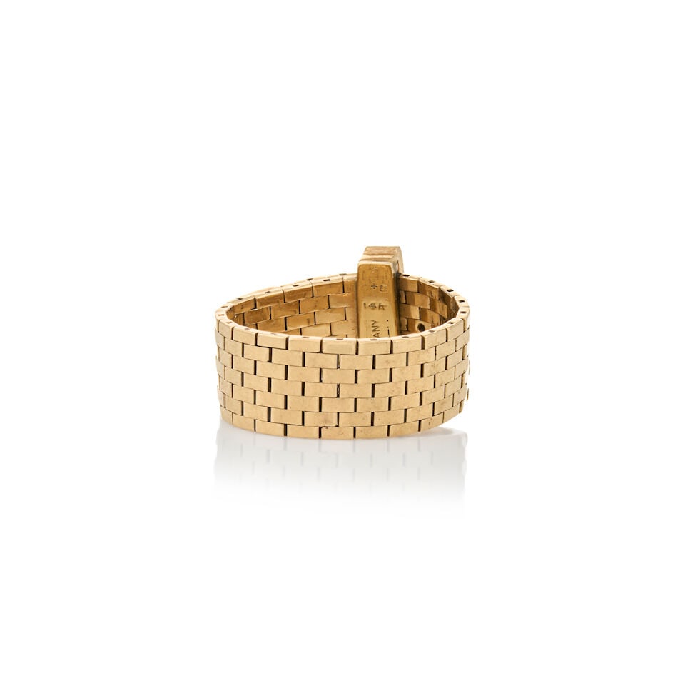 TIFFANY & CO.: A RETRO 14K GOLD, RUBY, AND DIAMOND BUCKLE RING - 4