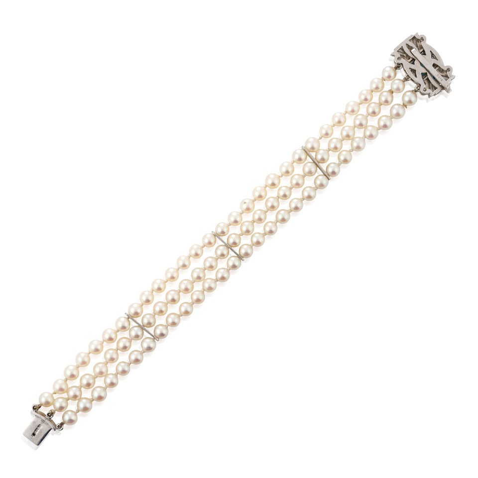 RAYMOND YARD: A CULTURED PEARL, BLUE TOPAZ, AND DIAMOND BRACELET - 5