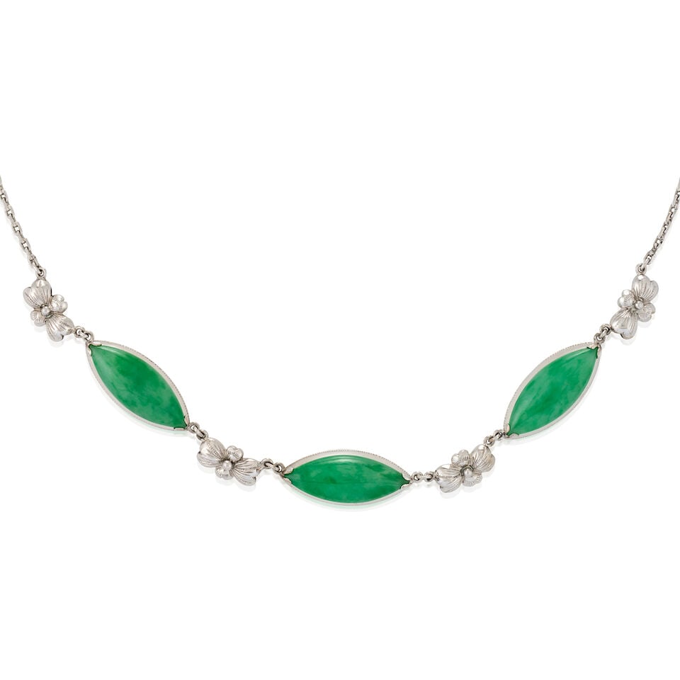 A 14K WHITE GOLD AND JADEITE NECKLACE - 5