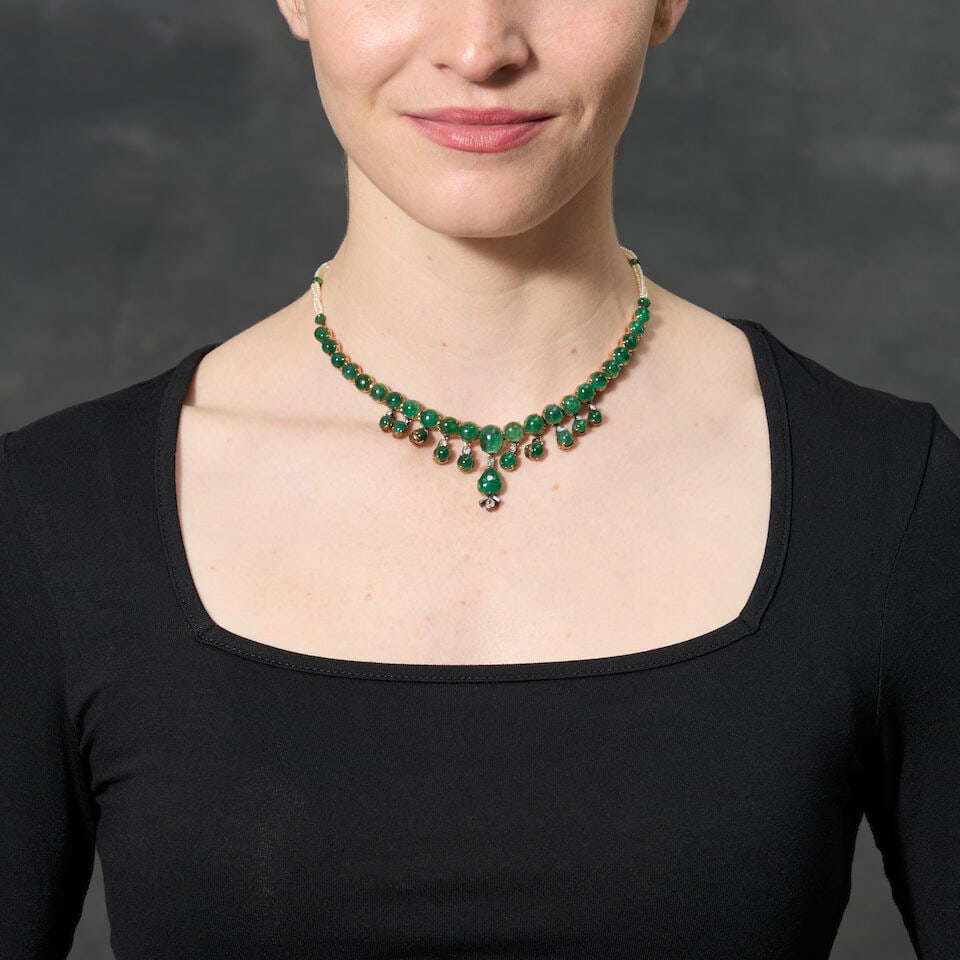 AN EMERALD, DIAMOND, AND SEED PEARL NECKLACE - 2