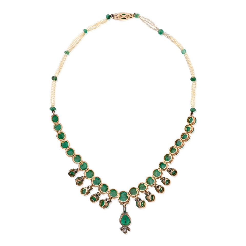 AN EMERALD, DIAMOND, AND SEED PEARL NECKLACE - 3