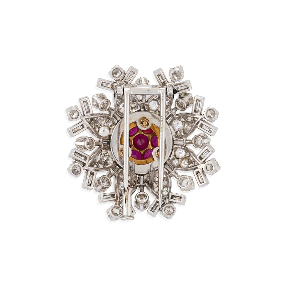 A PLATINUM, RUBY, AND DIAMOND BROOCH, CIRCA 1950s - 4
