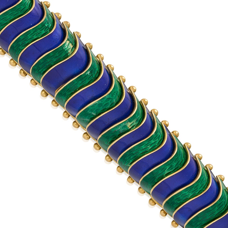 AN 18K GOLD AND ENAMEL BRACELET, ITALY - 5