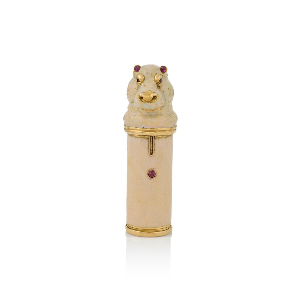 GUCCI: AN 18K GOLD AND ENAMEL PERFUME FLACON, ITALY, CIRCA 1980 (1 of 5)