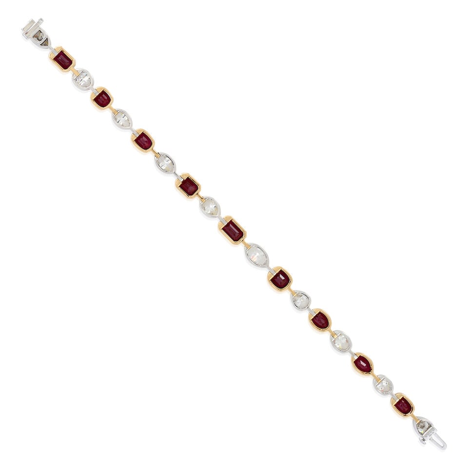 A 14K BI-COLOR GOLD, RUBY, AND DIAMOND BRACELET - 3