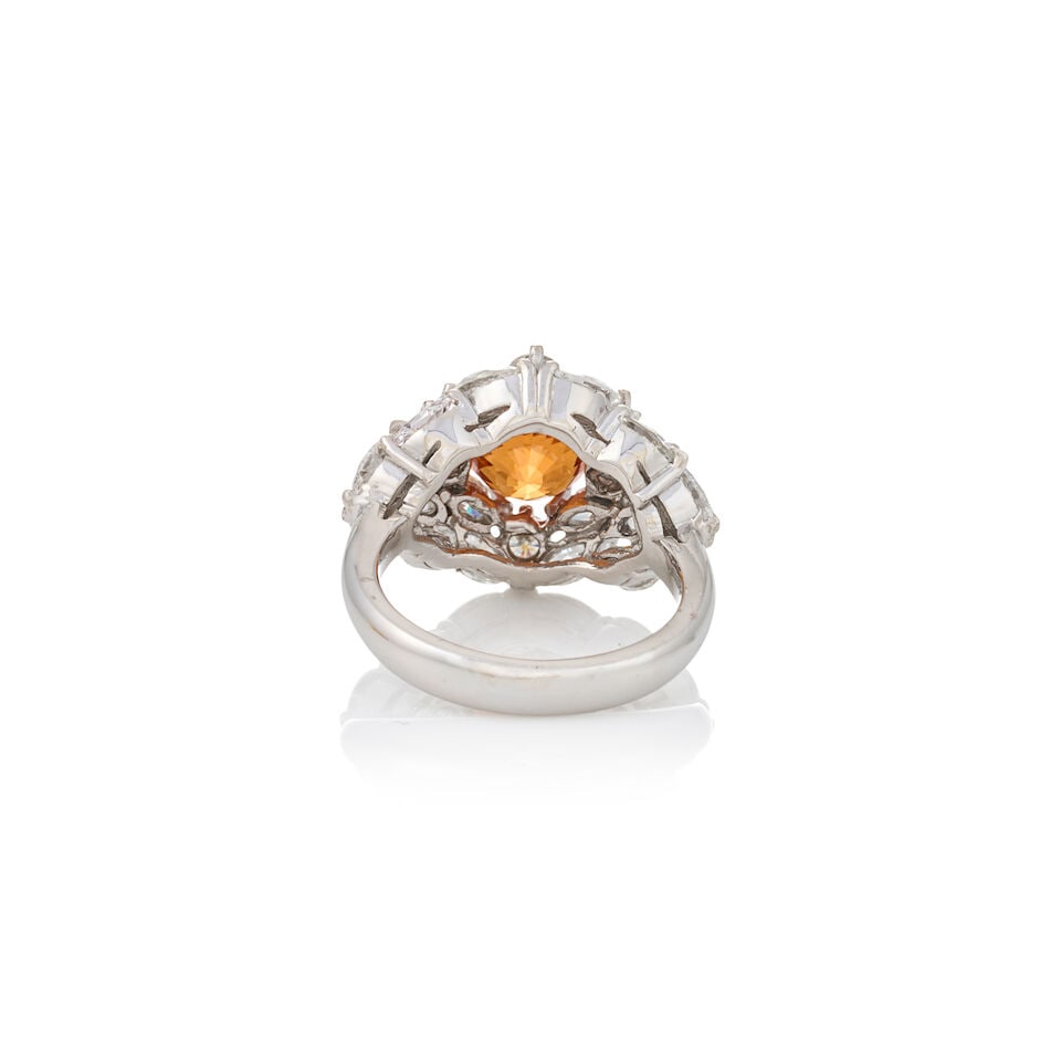 A 14K WHITE GOLD, SPESSARTINE GARNET, AND DIAMOND RING - 3