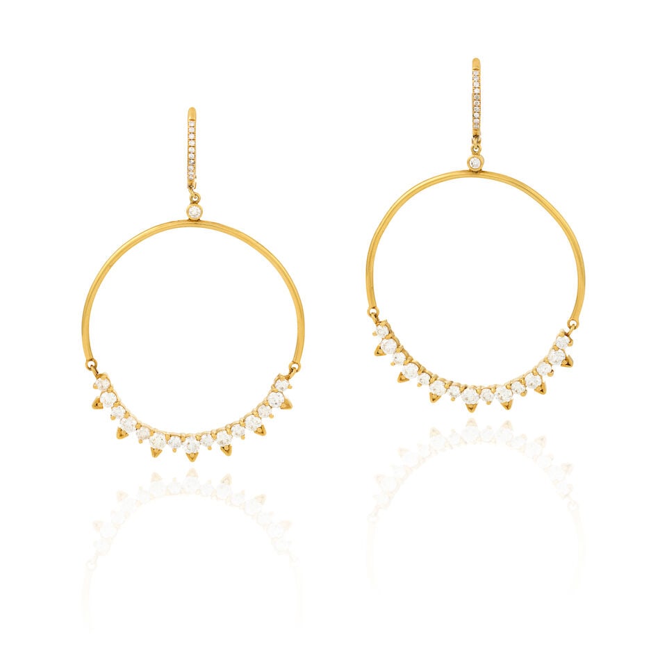A PAIR OF 14K GOLD AND DIAMOND HOOP EARRINGS (1 of 5)