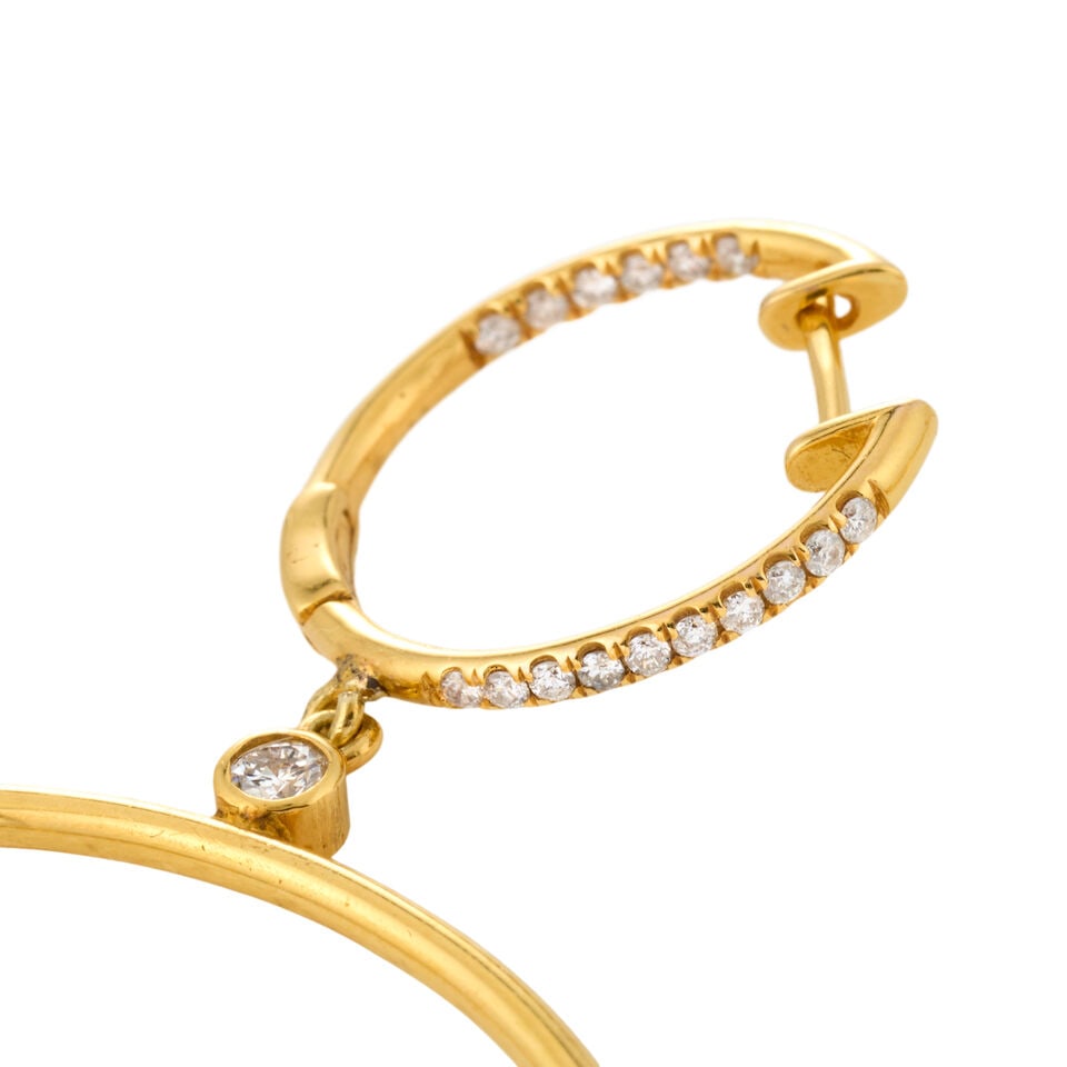 A PAIR OF 14K GOLD AND DIAMOND HOOP EARRINGS - 4