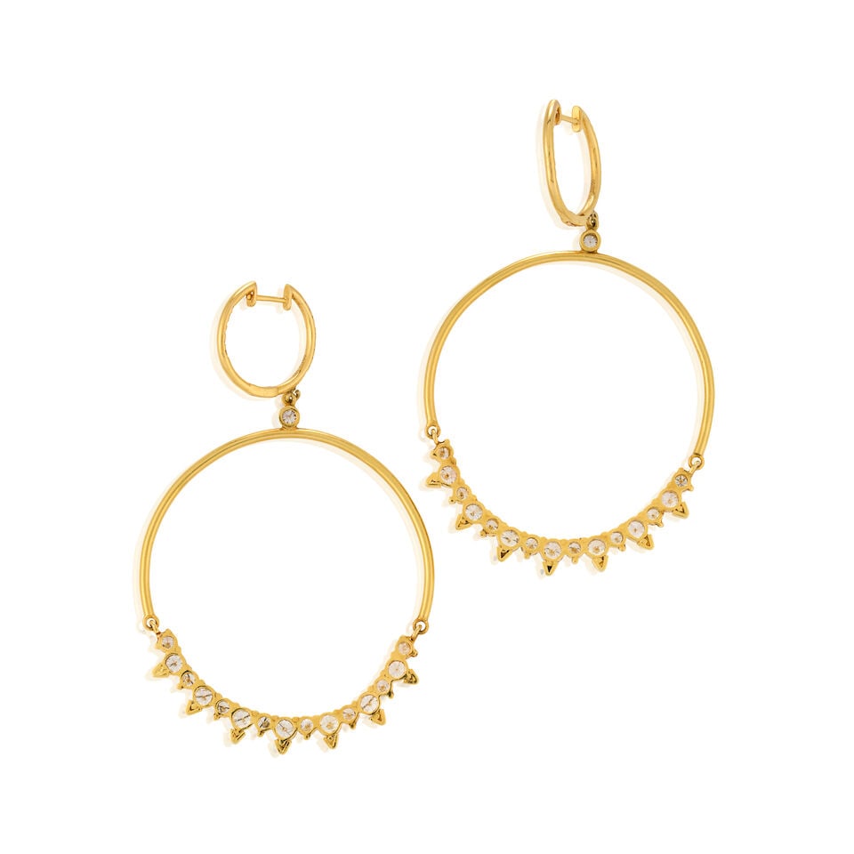 A PAIR OF 14K GOLD AND DIAMOND HOOP EARRINGS - 5