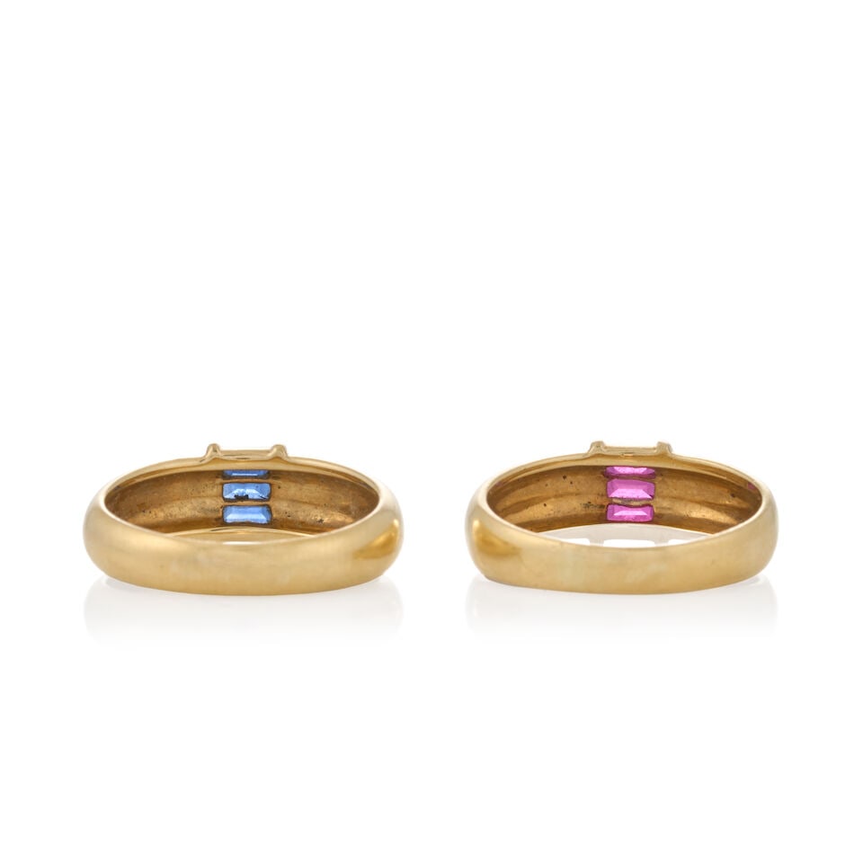 TIFFANY & CO.: TWO 18K GOLD GEM-SET BANDS - 2