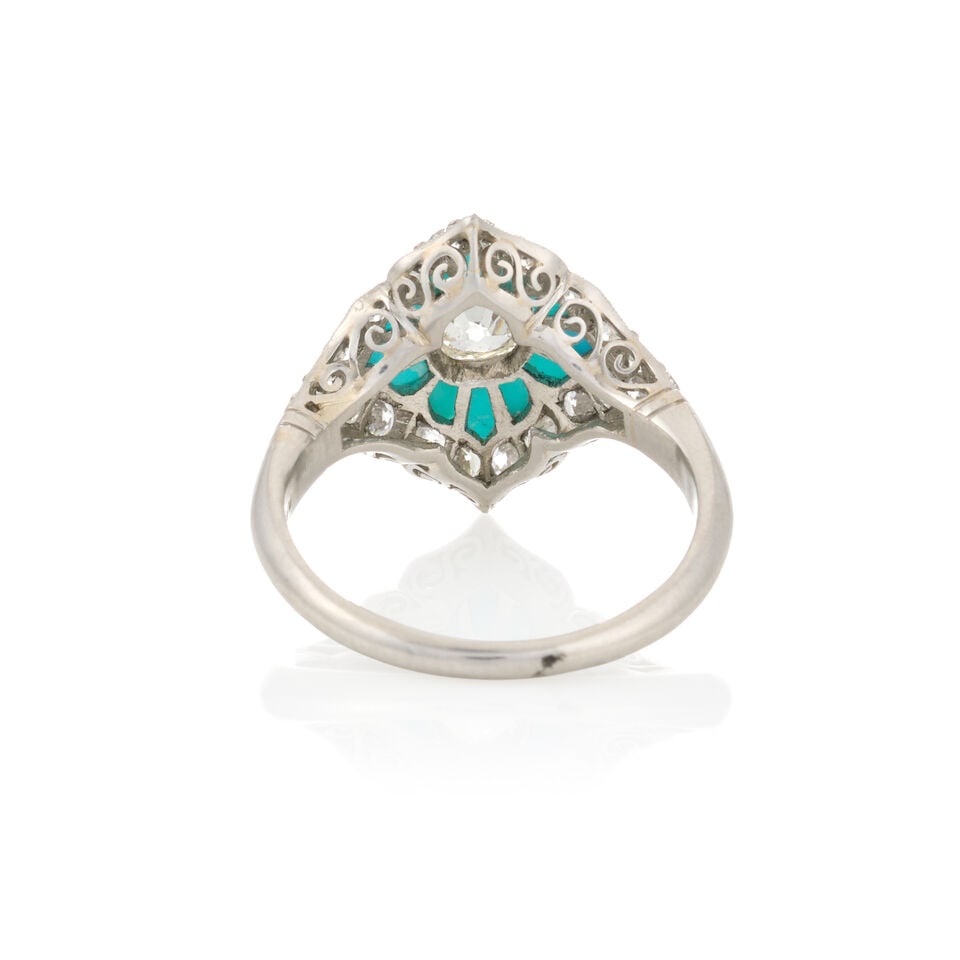 A PLATINUM, TURQUOISE, AND DIAMOND RING - 3