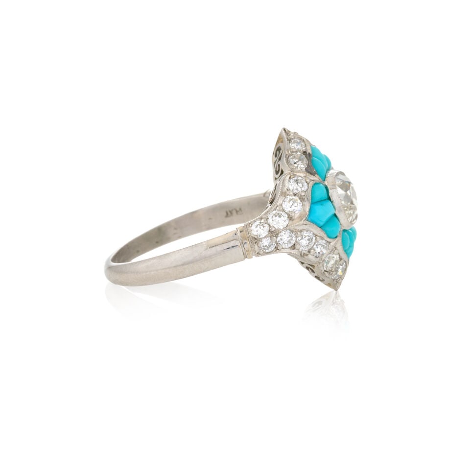 A PLATINUM, TURQUOISE, AND DIAMOND RING - 4