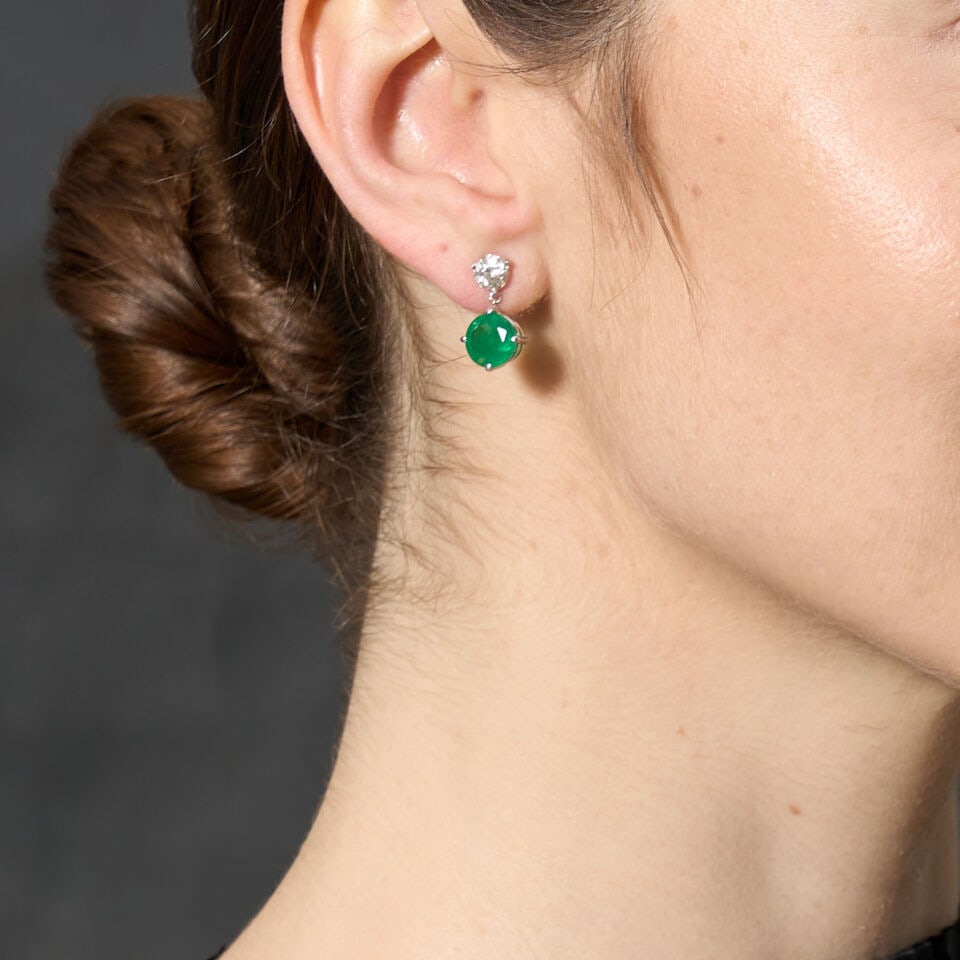 A PAIR OF 14K WHITE GOLD, EMERALD, AND DIAMOND EARRINGS - 2