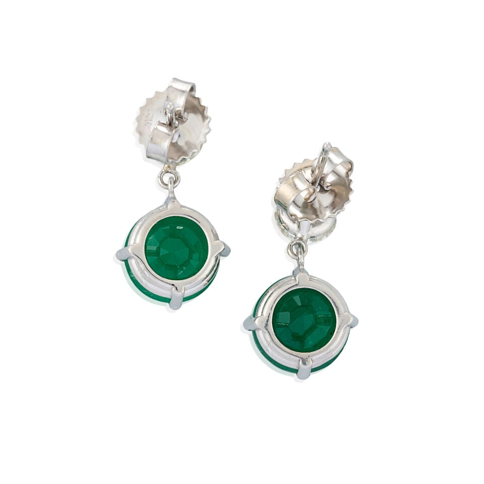 A PAIR OF 14K WHITE GOLD, EMERALD, AND DIAMOND EARRINGS - 3
