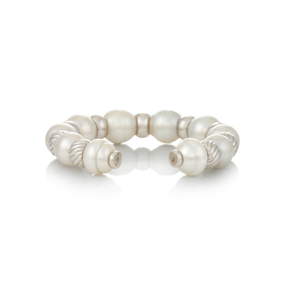 AN 18K WHITE GOLD, SOUTH SEA PEARL, AND DIAMOND BRACELET - 3