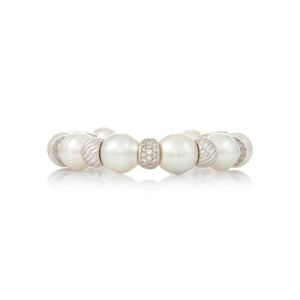 AN 18K WHITE GOLD, SOUTH SEA PEARL, AND DIAMOND BRACELET - 4