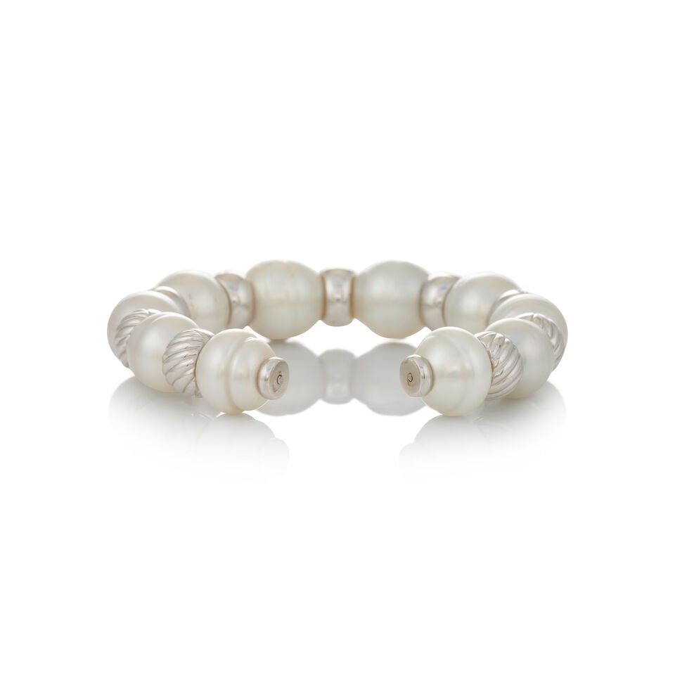 AN 18K WHITE GOLD, SOUTH SEA PEARL, AND DIAMOND BRACELET - 5