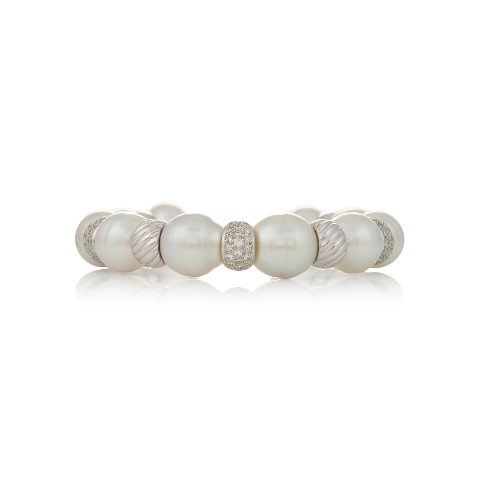 AN 18K WHITE GOLD, SOUTH SEA PEARL, AND DIAMOND BRACELET - 6