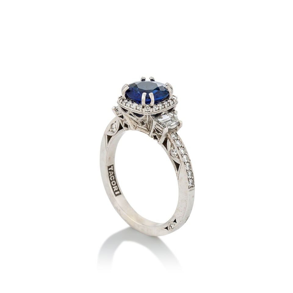 TACORI: AN 18K WHITE GOLD, SAPPHIRE, AND DIAMOND RING - 2