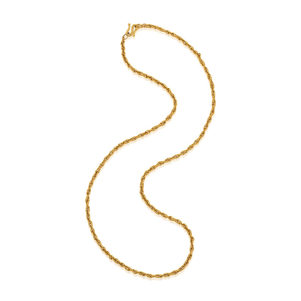 A HIGH KARAT GOLD CHAIN: A HIGH KARAT GOLD CHAIN Weight 24.2 dwt, length 24 3/4 in. For further information on this lot please visit Bonhams.com For further information about this lot please visit the lot listing