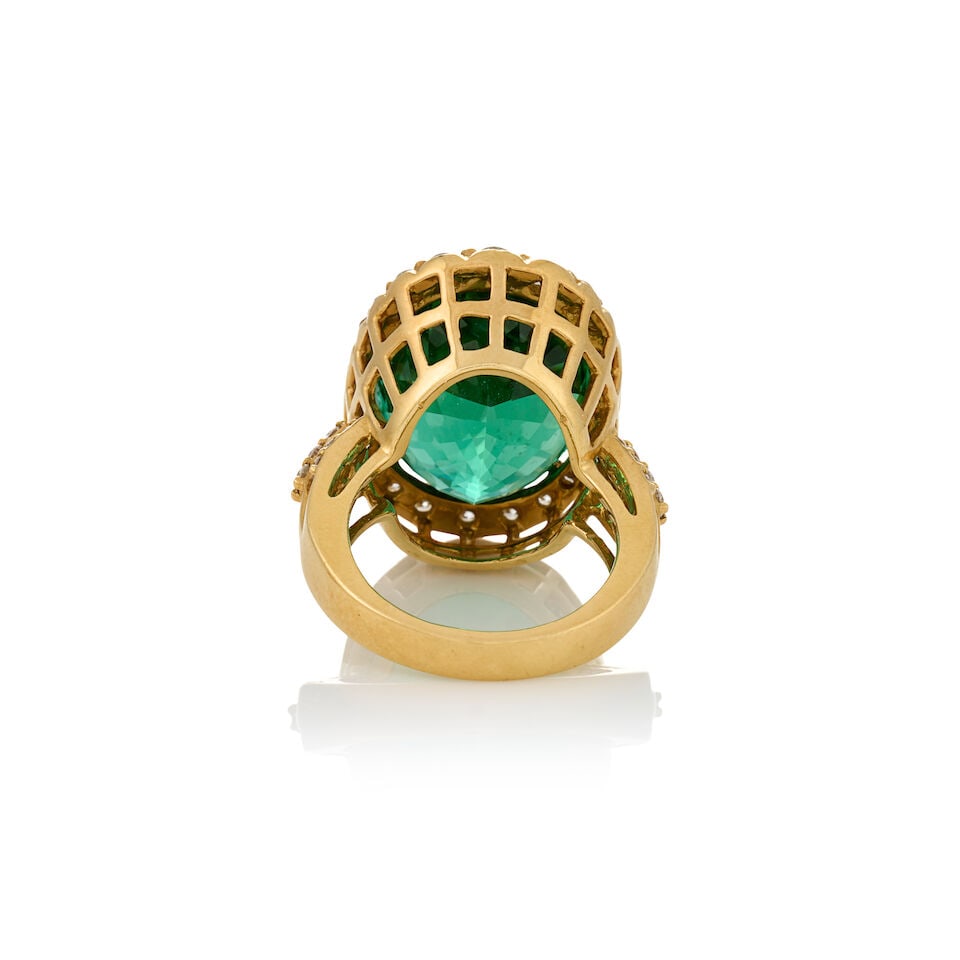 AN 18K GOLD, TOURMALINE, AND DIAMOND RING - 4