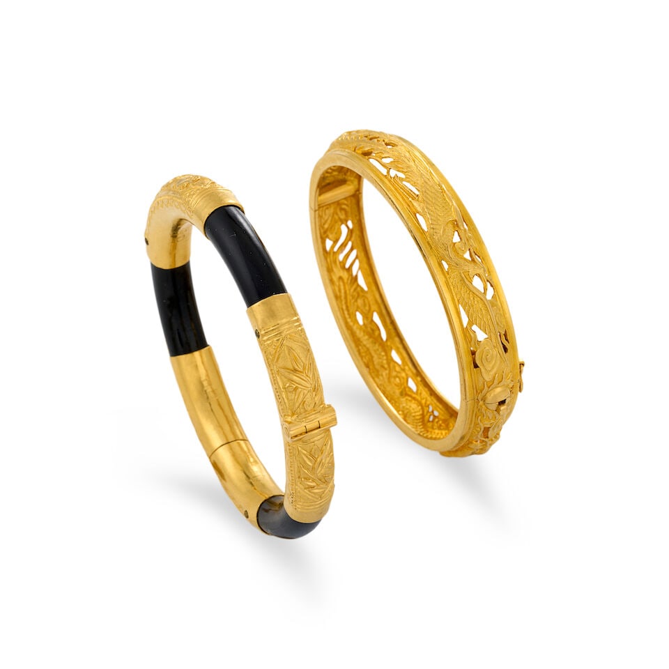 TWO HIGH KARAT GOLD BANGLE BRACELETS (1 of 2)