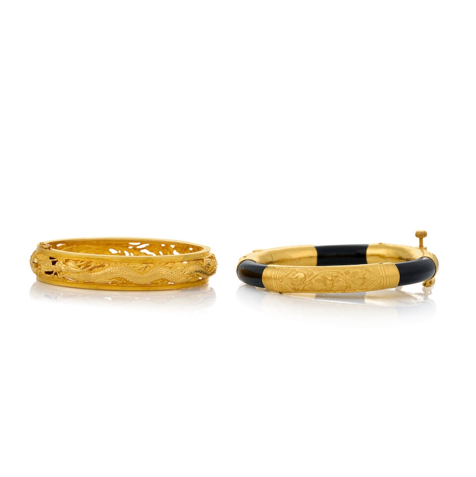 TWO HIGH KARAT GOLD BANGLE BRACELETS - 2