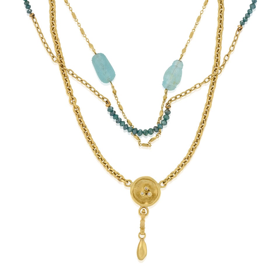 ROBIN ROTENIER: AN 18K GOLD AND AQUAMARINE NECKLACE - 4