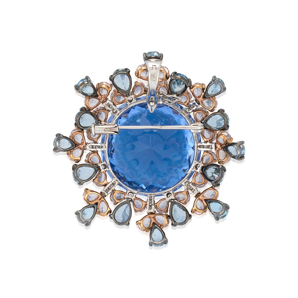 AN 18K GOLD, BERYL, AND DIAMOND PENDANT/BROOCH - 4