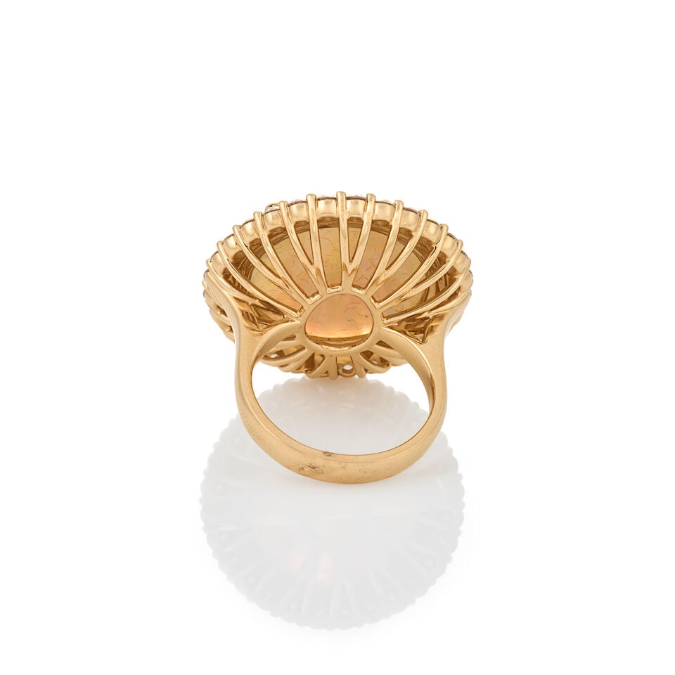 A 14K GOLD, OPAL, AND DIAMOND RING - 5
