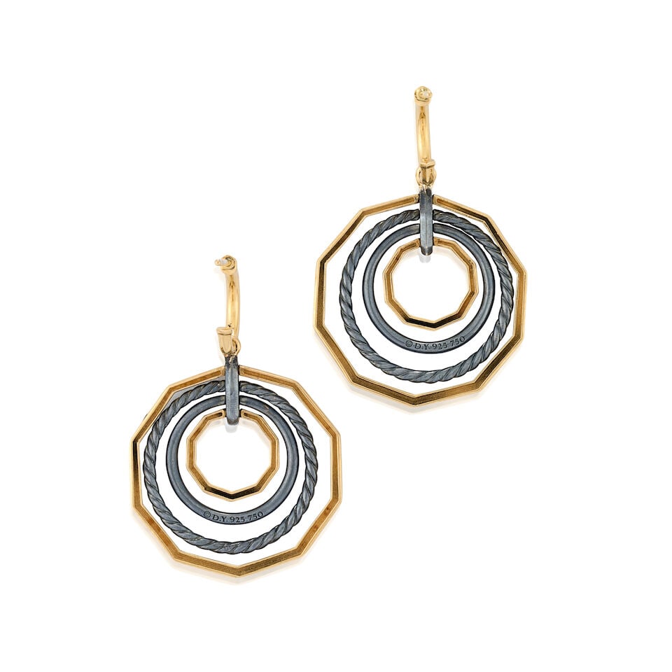 DAVID YURMAN: A PAIR OF 18K GOLD, STERLING SILVER, AND DIAMOND 'STAX' DROP EARRINGS - 4