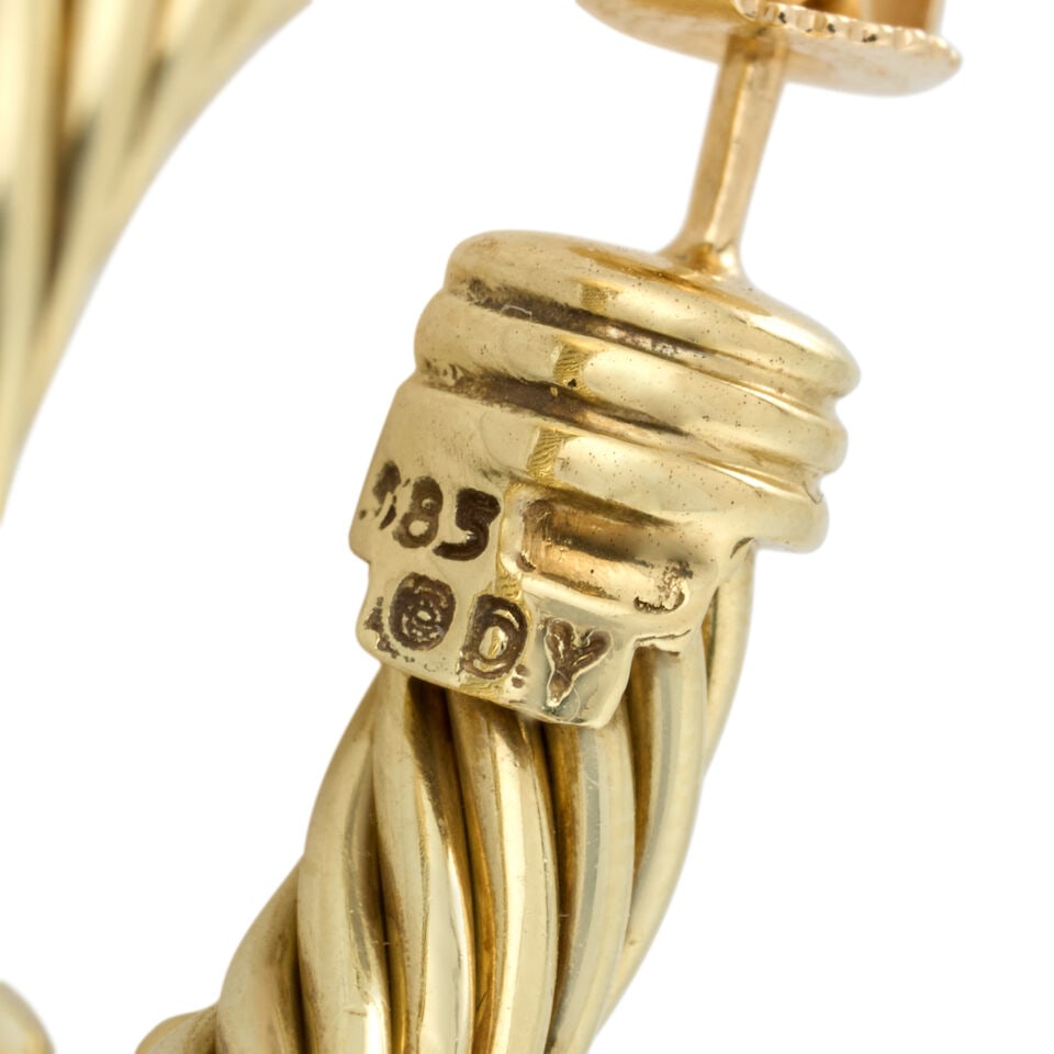 DAVID YURMAN: A PAIR OF 14K GOLD AND DIAMOND HOOP EARRINGS - 3