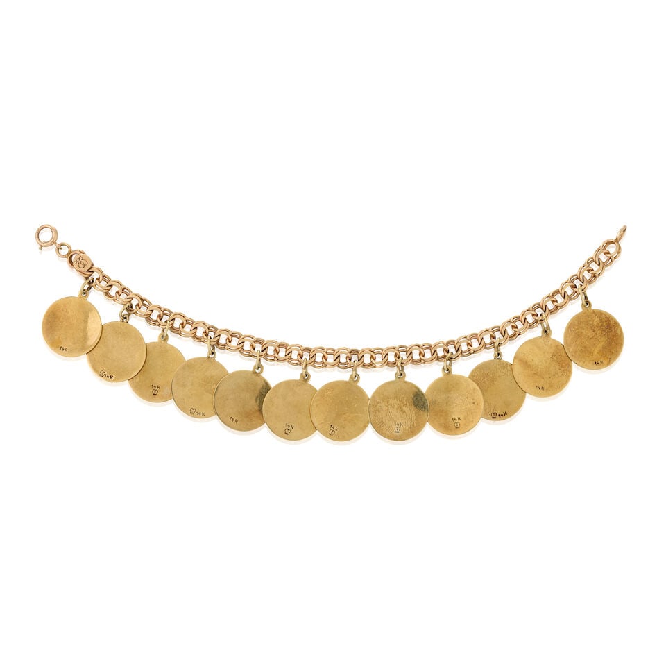MARCHAL: A 14K GOLD AND ENAMEL CHARM BRACELET, CIRCA 1960s - 4