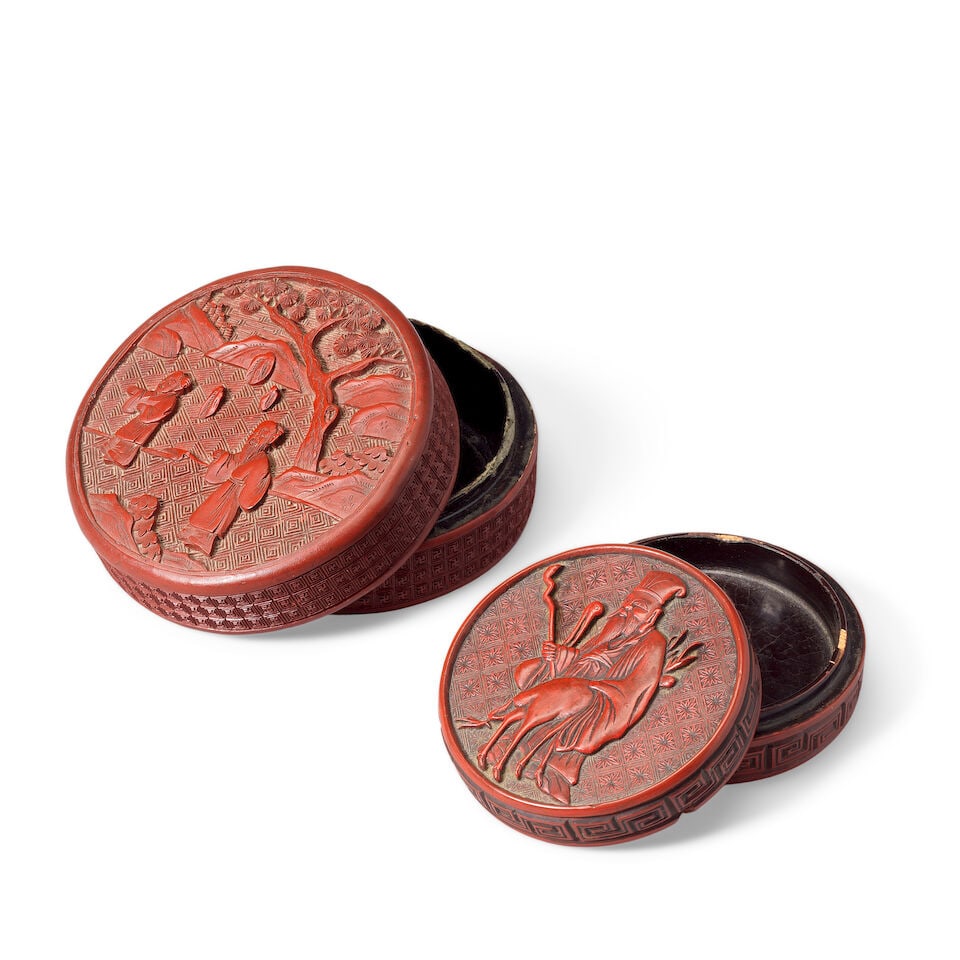 TWO CINNABAR LACQUER CIRCULAR BOXES AND COVERS 17th-19th century (4) - 2